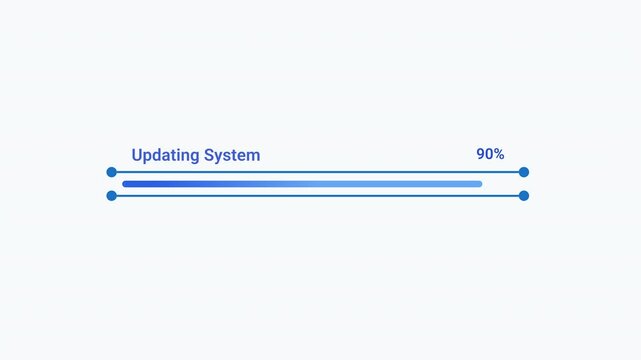 Minimal blue multi line progress bar animation with an updating system status indicator on a clean light background, representing software updates, processing, and digital workflow.