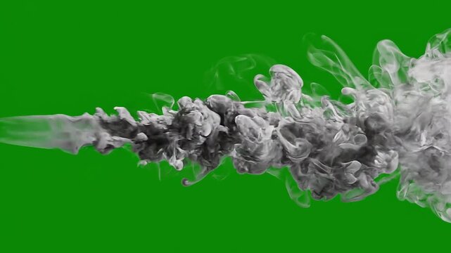 Realistic Thick Smoke Jet Flowing from Left to Right on Green Screen Chroma Key 4K Stock Footage for Video Editors Cinematic VFX Horizontal Steam Plume Blast Vapor Wind Wipe Transition Animation Loop