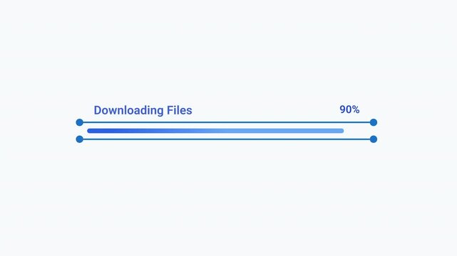 Minimal blue multi line progress bar animation with a downloading files status indicator on a clean light background, representing file transfer, data processing, and digital workflow.