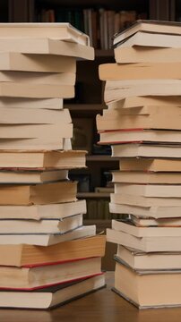 Books Stacks Build Stop Motion Loop in Study vertical video