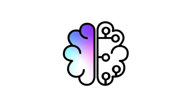 A brain split between a colorful gradient half and a circuit board half represents artificial intelligence machine learning and human cognition power