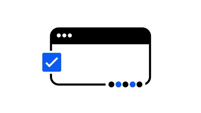 A dark browser window containing a checklist and a small blue checkmark represents website audit quality control or completed task verification online