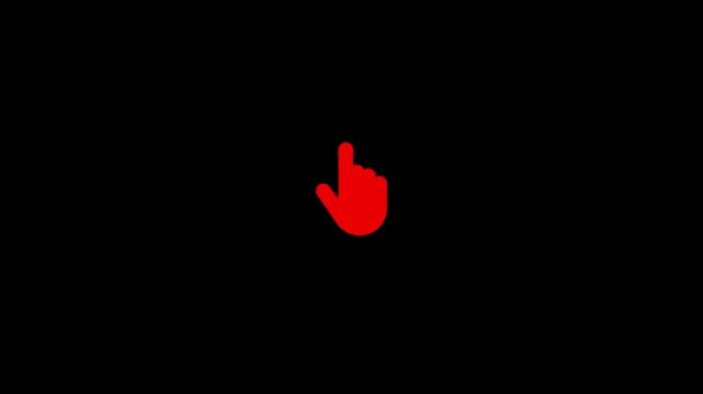 Red hand cursor clicking animation on black background