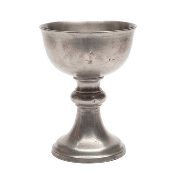Vintage silver metal chalice isolated on white