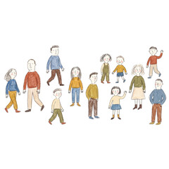 Fototapeta premium Group of diverse illustrated people in a simple hand-drawn style