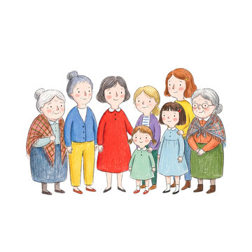 Illustration of a multi-generational family of women