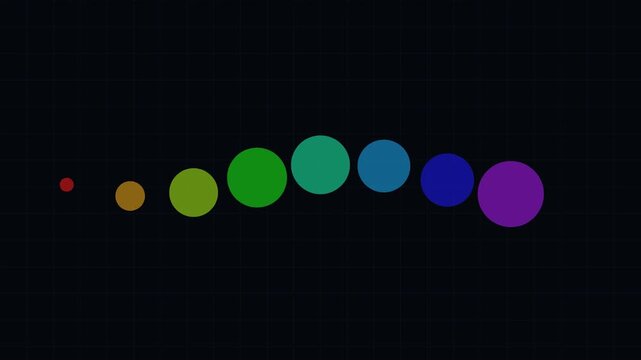 Abstract colorful circles arranged in a wave pattern on dark background