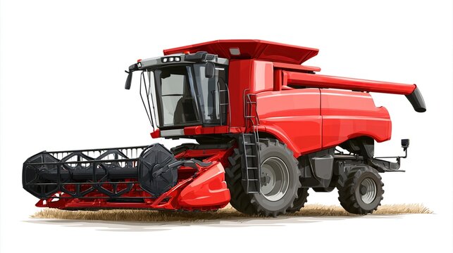 Red Combine Harvester for Agricultural Harvesting in Field