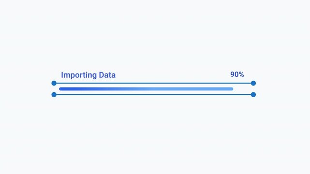Animated blue progress bar showing Importing Data status with a clean minimal interface design for software, technology, data transfer, and digital workflows.