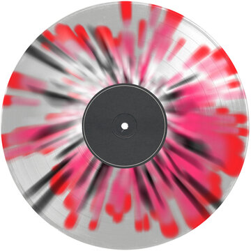 Transparent grunge splatter vinyl record black label. realistic photography. png isolated on transparent background for graphic design