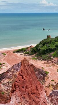 Tambaba Beach In Joao Pessoa Paraiba Brazil. Aerial View Of Stunning Beach With Crystal Clear Waters. Bay Water Landscape. Seaside Beach. Joao Pessoa Paraiba.