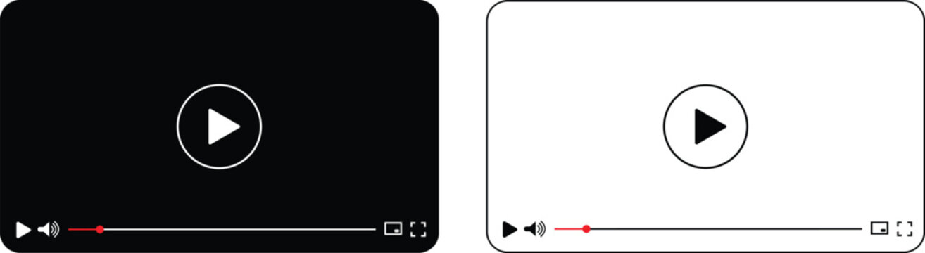 Black and white video player interface icons with play button and progress bar for web and mobile application design