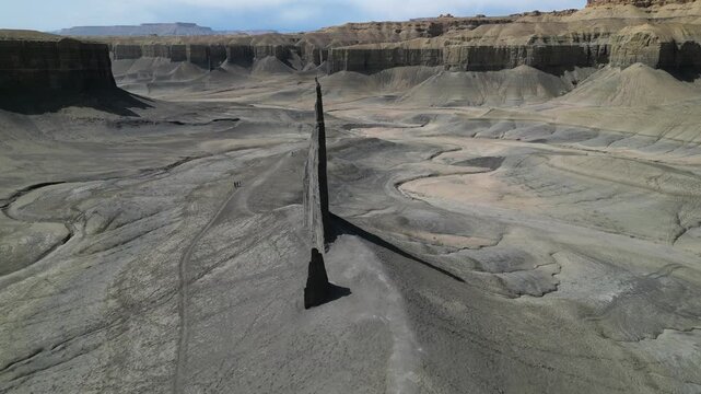 Aerial footage of dramatic landscape with Long Dong Silver, Utah. Tourism and travel footage