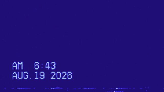 Retro VHS screen with date overlay analog noise glitches and tracking distortion