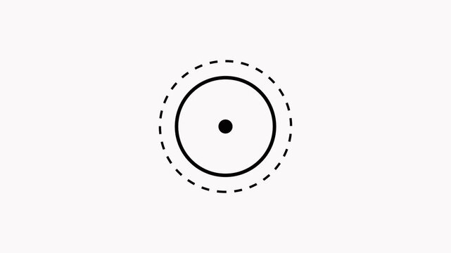 Simple black outline of a central dot within a solid ring and a dashed outer ring on a white background. 