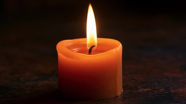 Orange Candle Flame Swaying in Dark Room Loop 4K