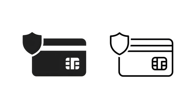 Secure credit card with shield protection icons