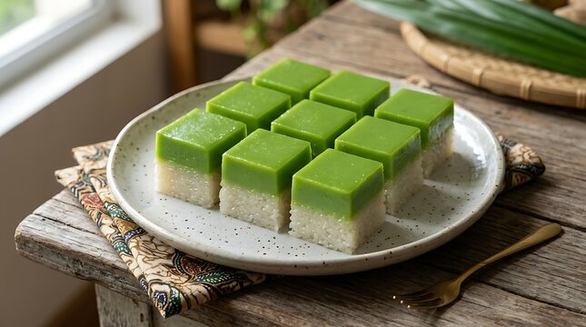 Traditional Steamed Pandan Custard Cake