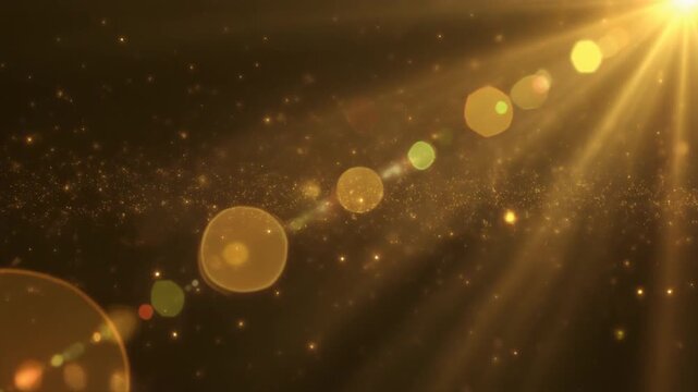 Warm golden sunlight beams move slowly through floating dust particles with volumetric atmospheric depth, creating a premium cinematic overlay &mdash; seamless loop ideal for lifestyle and luxury visuals.