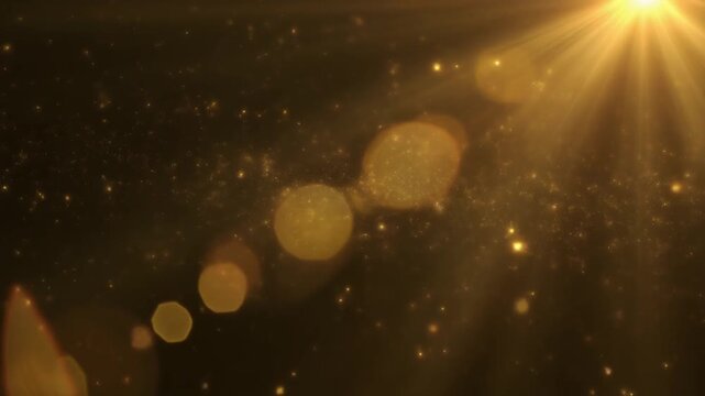 Warm golden sunlight beams move slowly through floating dust particles with volumetric atmospheric depth, creating a premium cinematic overlay &mdash; seamless loop ideal for lifestyle and luxury visuals.