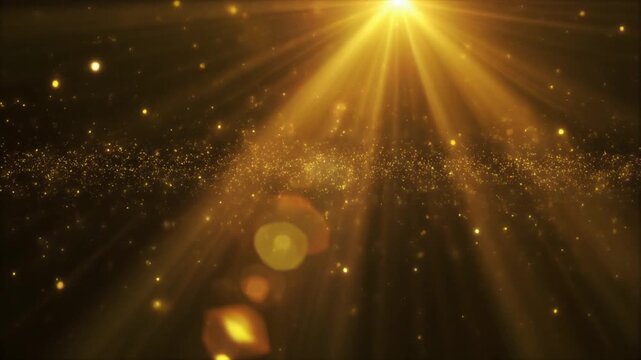 Volumetric golden sunlight beams with floating dust