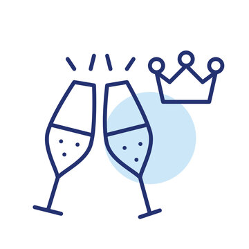 Premium celebration moments. Toasting with champagne and crown to every milestone, luxury sparkling moments. Pixel perfect, editable stroke vector icon