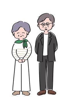 おしゃれな中高年夫婦の手描きイラスト