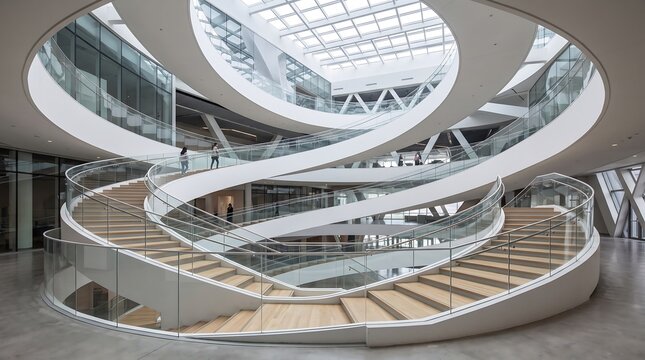 Continuous White Geometric Spiral Ramp Architectural Background