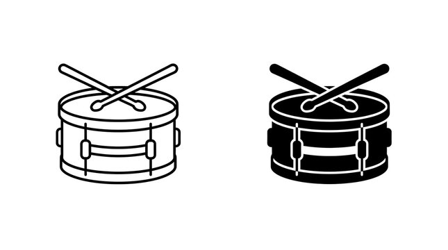 Cute drum with drumsticks on a white background