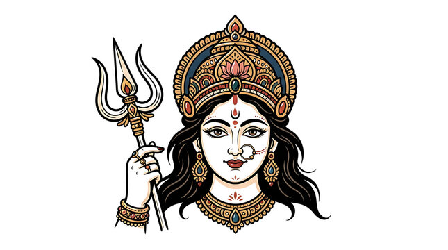 Goddess lakshmi sitting with lotus flower on a white background