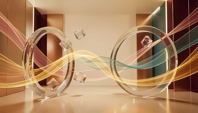 Futuristic studio background with golden infinity light loop
