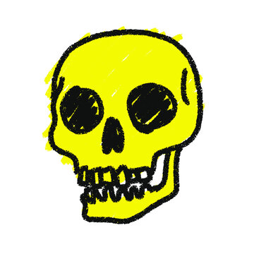 Yellow skull photo with black outline and simple cartoon style.