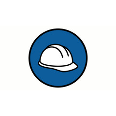 Fototapeta premium Minimalist icon of a white hard hat inside a blue circle.