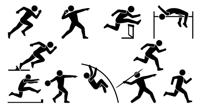 Track and field athletics stick figure icons for sports competition ,decathlon  Sportsman vector illustration