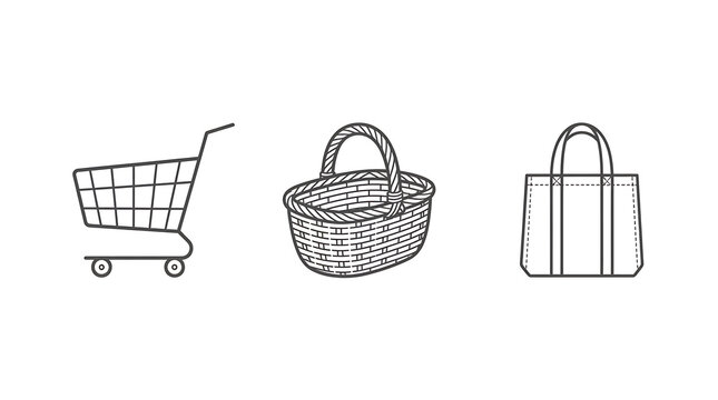 Shopping cart with basket and laundry bag icons