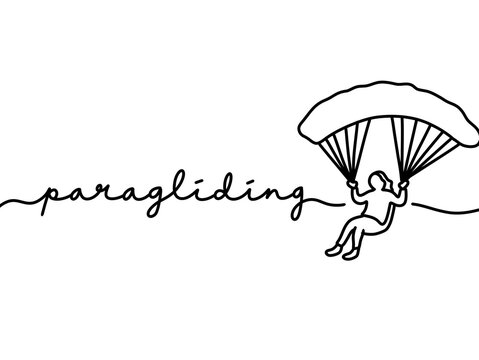 Minimalist line drawing of a paraglider with handwritten text