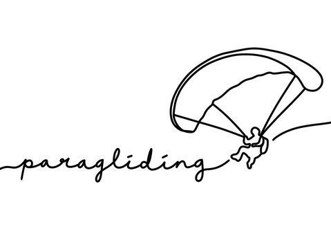 Minimalist line art of paragliding with handwritten typography