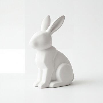 Heavy solid white matte ceramic rabbit bunny bookend sculpture, modern home office bookshelf library book holder studio stock photo on clean white background
