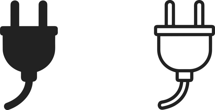 Black Silhouette And Outline Of An Electrical Plug With Cord Keywords: electrical plug, power plug, electricity, energy