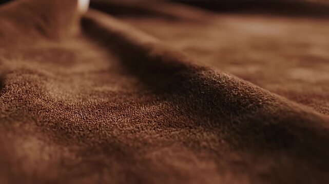 Textured brown suede leather macro surface.