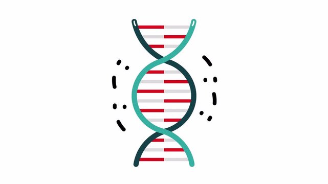 Animated DNA helix strand rotating with medical science and genetics research concept