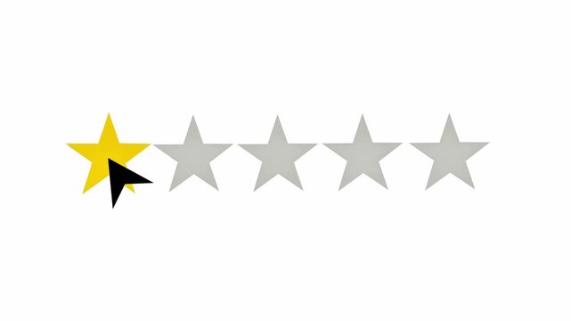 Minimalist animation of a black mouse cursor clicking a three-star rating from five gray stars on a white background.