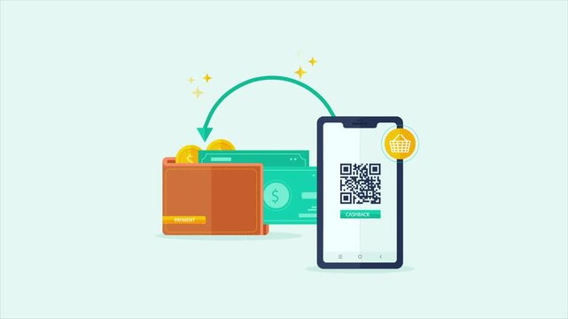 Mobile phone displaying QR code for secure digital payment transactions, linked to a wallet offering cashback rewards and seamless online financial transfers