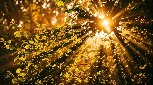 Sunlight Filtering Through Bushes in Forest Scene