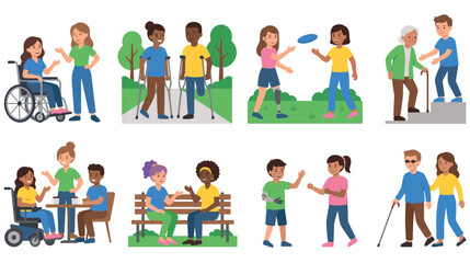 Fototapeta premium Diverse group of people with disabilities engaged in daily activities.