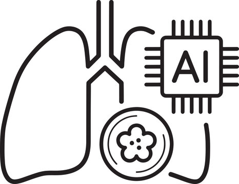 Artificial intelligence technology applied to lung health diagnosis treatment research computer chip medical illustration healthcare innovation science.