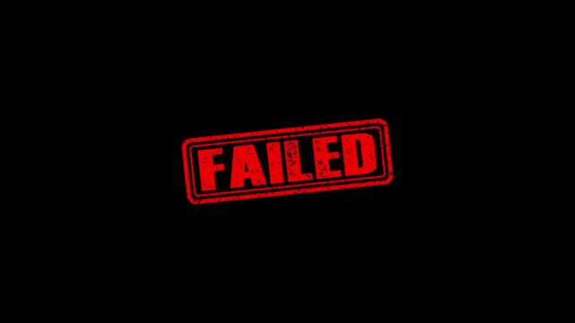 Failed rubber stamp animation. Failed Stamp textured bold text motion. Up to down stamp zooming and hit effect 4k video.