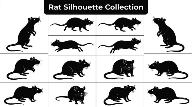 Pest control vector bundle featuring side view graphics of wild rodents domestic mice and long tail mammals
