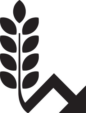 Falling wheat prices concept illustration depicting a single wheat stalk with a downward trending arrow indicating market decline.