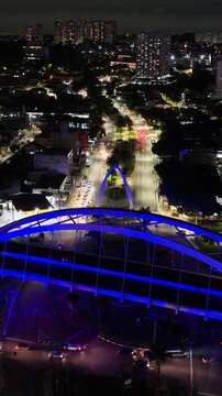 Metal Bridge In Osasco Sao Paulo Brazil. Aerial View Of Landmark Bridge Showcasing Its Intricate Design . Night Cities Of The World Landscape. Downtown Cityscape. Osasco Sao Paulo.